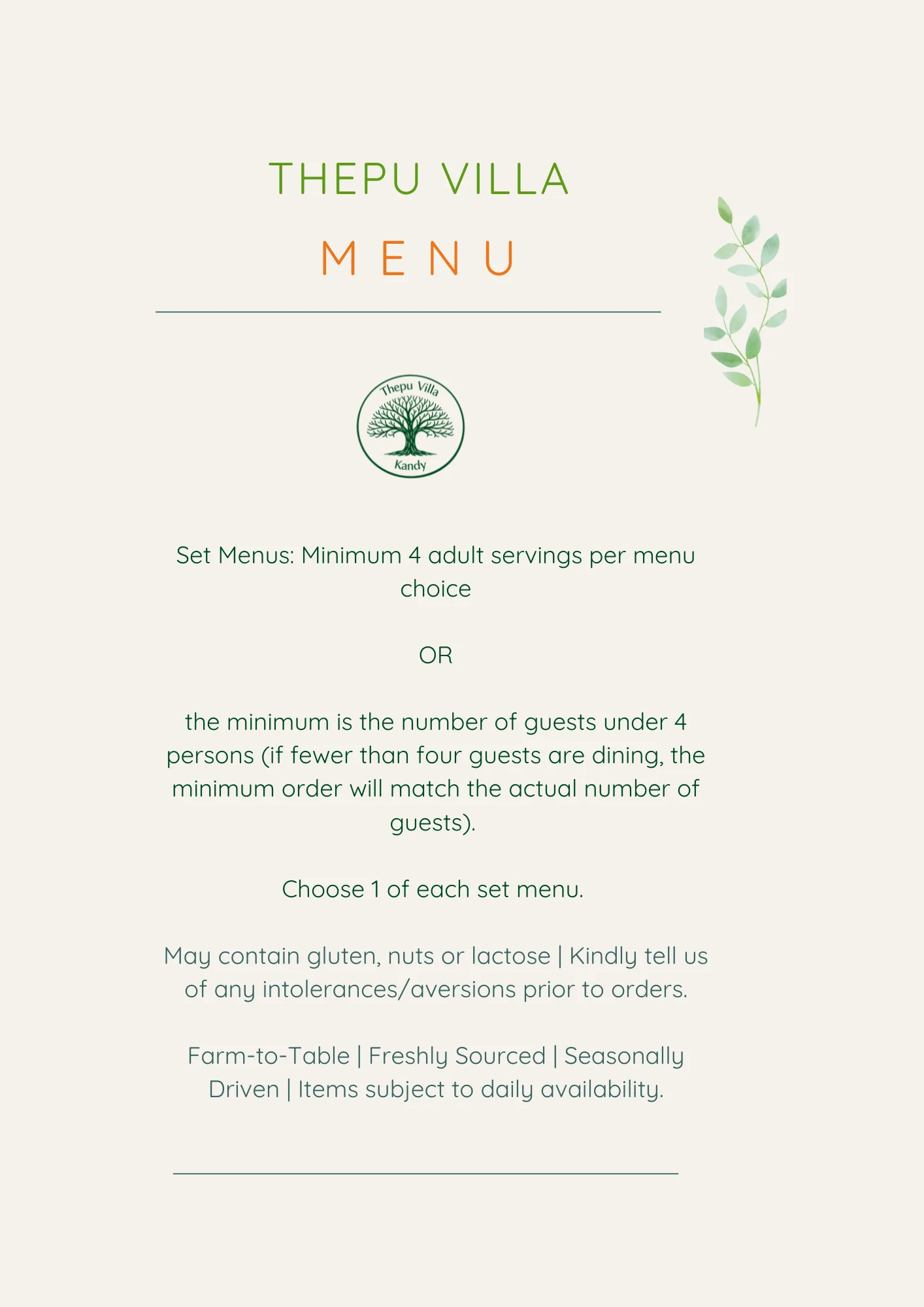 Menu Overview & Dining Policies